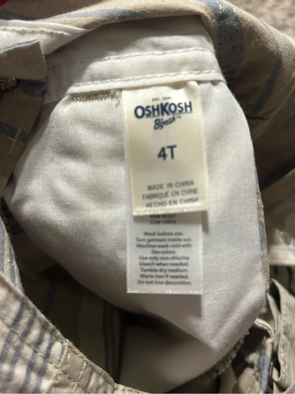 OshKosh B'gosh Beige and Blue Striped Kids Overalls Shorts